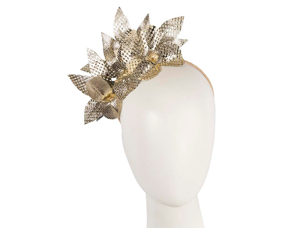 Metallic gold leather fascinator by BELIEVERA-0